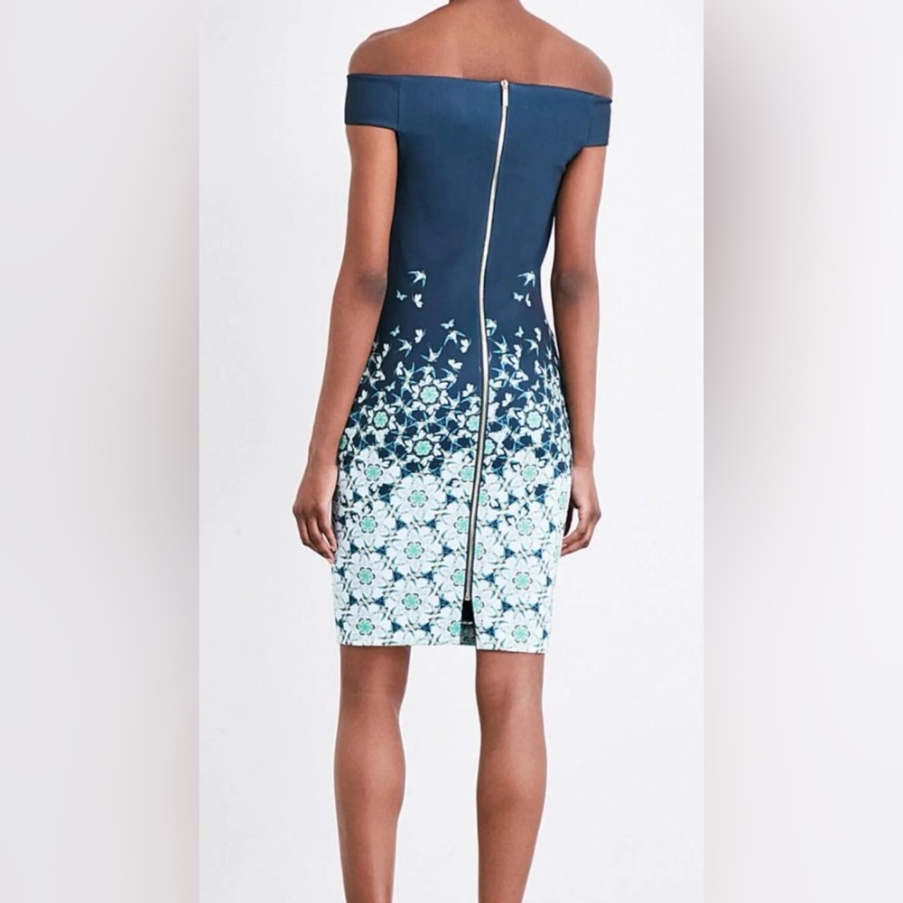 Ted Baker Navy and Light Blue Off-Shoulder Dress - Picture 2 of 8